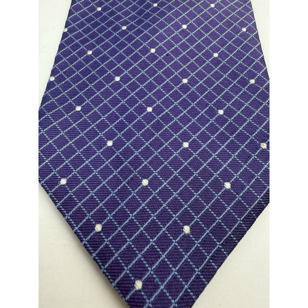BROOKS BROTHERS Purple w/ Blue Grid Pattern and White Dots 100 % Silk Necktie - Picture 2 of 7
